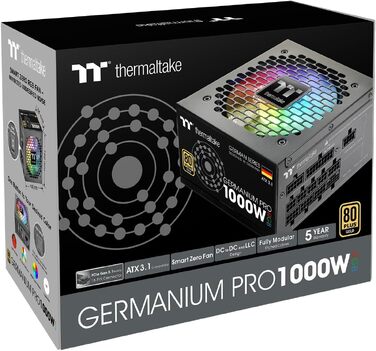 Блок живлення Thermaltake Hamburg Germanium Pro 1000W, ATX 3.1, PCIe 5.1, 80Plus White, низький рівень шуму
