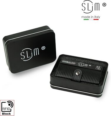 Стильний гаманець Slim Geldbörse для чоловіків та жінок з RFID захистом, відділенням для монет, карбон, чорний, Made in Italy