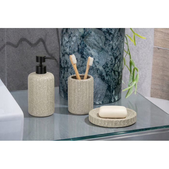 Набір аксесуарів для ванної кімнати з кераміки (глазурована каменіва маса), КОРИЧНЕВИЙ ПЛЯМКАСТИЙ