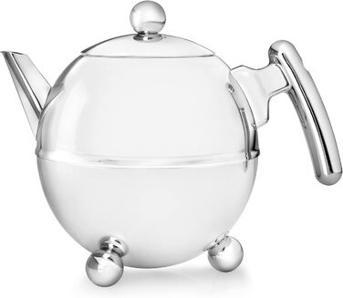 Bredemeijer round, double-walled stainless steel teapot, 1.2 Liter with chrome-colored handle (1.5 l)