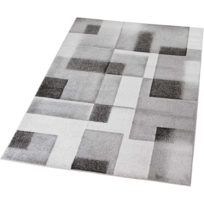 Килим Kurzflor з коротким ворсом для вітальні, спальні та дитячої кімнати. Сучасний дизайнерський килим TC-Fashion 6114 в сірому кольорі в клітинку, 080x140 см