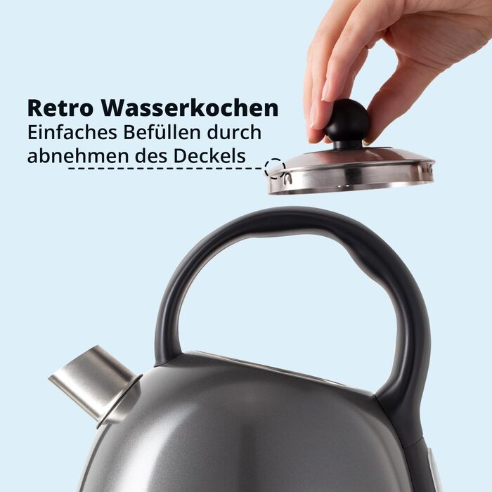 Електричний чайник KHG WK-1711 Retro, зелений, 1.7 л, нержавіюча сталь, з фільтром від накипу, індикатором рівня води, захистом від сухого кипіння та автоматичним вимкненням, прихований нагрівальний елемент, BPA-free, 2200 Вт