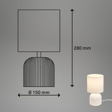 Лампа настільна BRILONER з тканинним абажуром, вимикачем на кабелі, керамічним цоколем, 15x28 см (ДxВ), білий