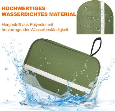 Чоловіча та жіноча косметичка для подорожей з відділеннями, водонепроникна, з гачком, зелена