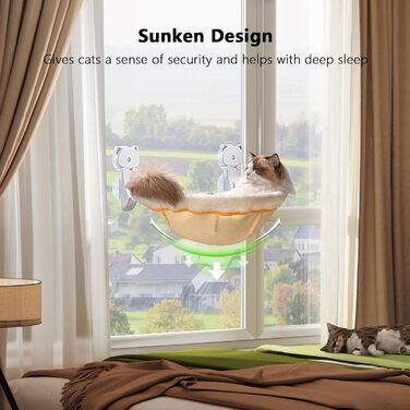 Window perch for cats, foldable & stable cat beds - Breathable cat window hammock for monitoring, sunbathing and climbing - holds up to 18kg maximum (faux fur rabbit, cream)