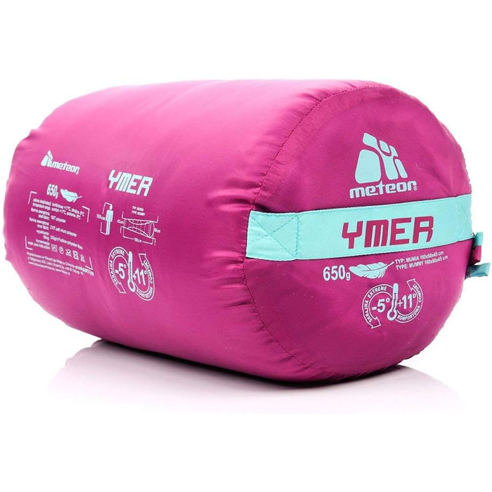 Дитячий спальний мішок Meteor Premium Kinder: літній, ультралегкий, для кемпінгу та відпочинку на природі. Кольори: темно-зелений/зелений, фуксія/м'ята.