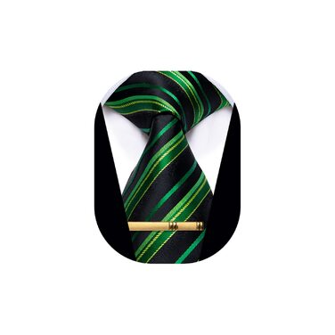 Чоловічі краватки YourTies: смугасті та клітинчасті, з шовкової тканини, набір з краватковою блискавкою (зелено-чорна смужка)