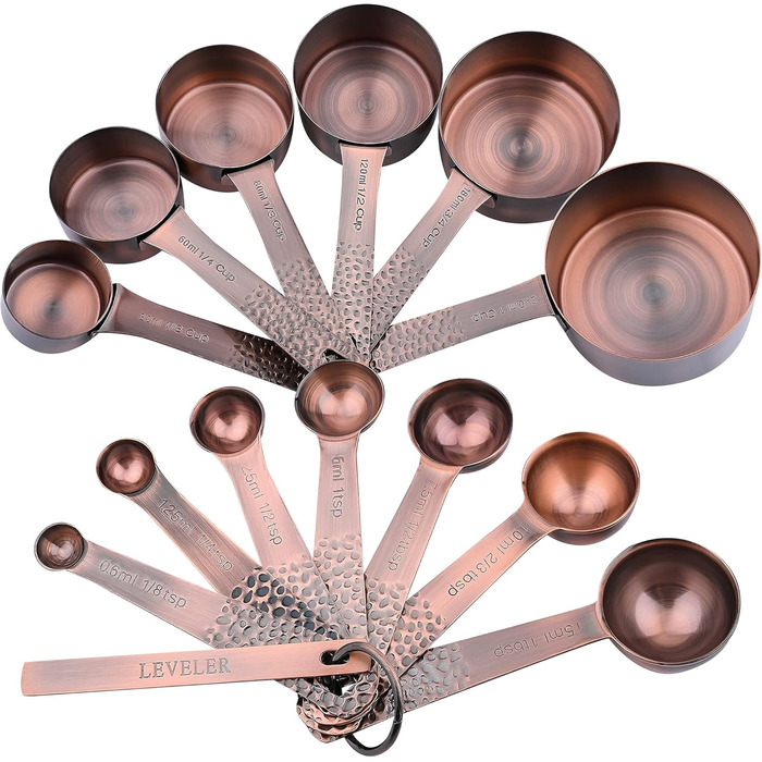 Smithcraft Measuring Cup and Spoon Set made of 18/8 Stainless Steel (Copper, 6 Cups + 7 Spoons + 2 Rings + 1 Level).