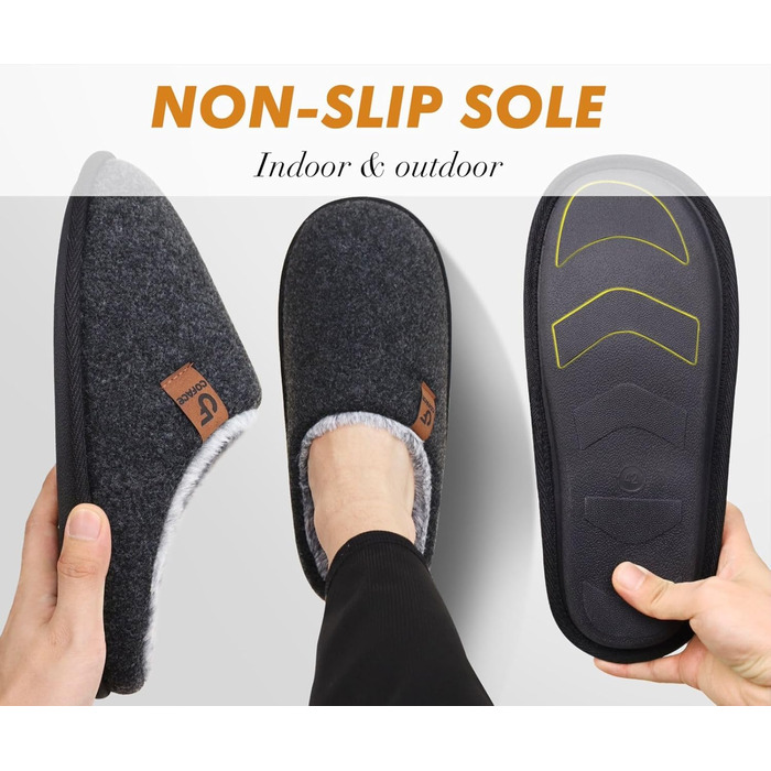 Тапочки чоловічі COFACE з фетру, теплі, зручні, з плюшем, антиковзка гумова підошва, для дому та вулиці, розмір 40-49, чорний, 43 EU