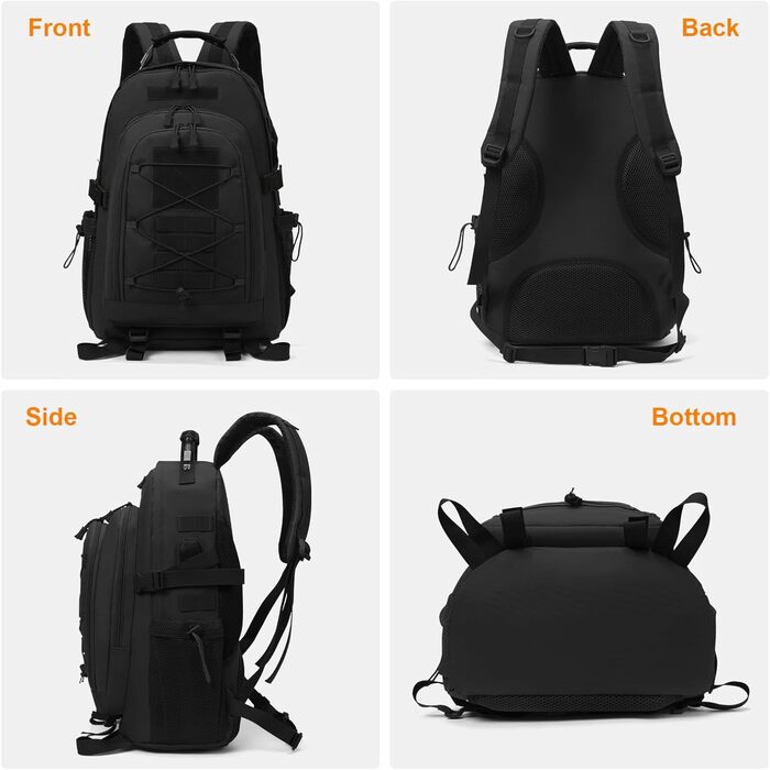 Тактичний рюкзак Molle 35/40 л, водонепроникний, для мотоциклістів, туризму, школи, з USB-портом, чорний