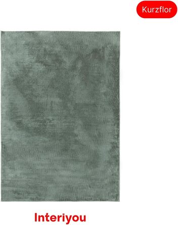 Килим Interiyou Fargo для вітальні 80x150 см - короткий ворс, миється, не ковзає. М'який штучний килим з хутром, довгий ворс (140 x 200 см, прямокутний), зелений