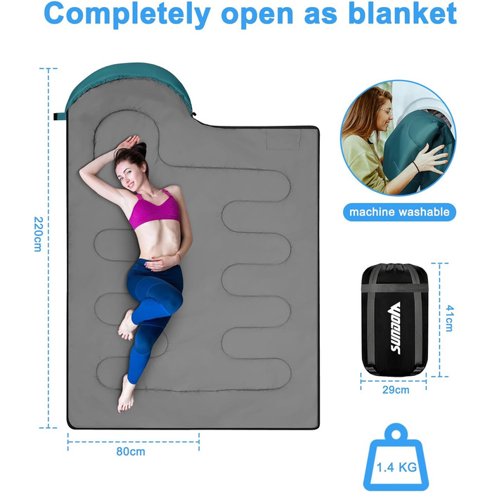 Сплячий мішок Outdoor для кемпінгу на 4 сезони - дорослий спальний мішок, функція 2 в 1, теплий, легкий, водонепроникний для рюкзаків, походів та подорожей, 220 x 80 см