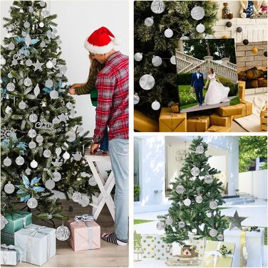 Набір прикрас для ялинки Aufun 108 шт. Преміум якість, пластикові кулі, зірка, верхівка, безпечні прикраси, ялинкові кулі, багаторазові, декор (шампань, срібло)