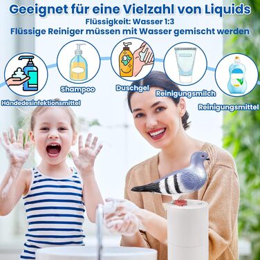 Vibbang Soap Dispenser Dove Automatic, 300ml Dove Automatic Soap Dispenser, Pigeon Soap Dispenser for Kitchen Sink and Bathroom, Thick Foam (Gray)