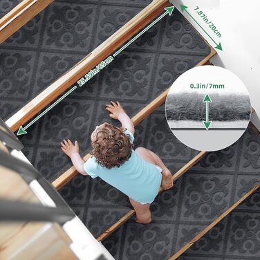 Килимки на сходи YISUN 15 шт., антиковзні, самоклеючі, прямокутні 20x65 см (сірі). Для дітей, літніх людей та собак. Для внутрішнього та зовнішнього використання.