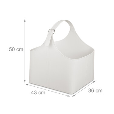 Relaxdays Wooden Basket, Faux Leather, Cream White