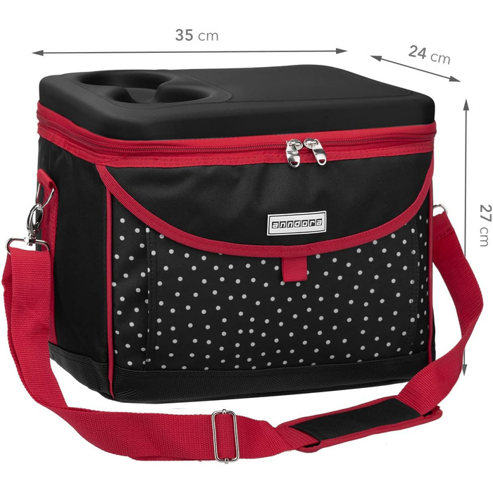 Кühltasche 22 L Picknick Kühlbox 35 x 24 x 27 cm - Farbauswahl (Schwarz Weiß Gepunktet) - Холодильна сумка Андора 22 л для пікніка, 35 x 24 x 27 см, чорно-біла в горошок
