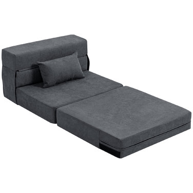 HOMCOM 3-in-1 Sleeper Chair, Foldable Sleeper Sofa with Bed Function, Lumbar Pillow, Reclining Chair with Flannel Look, Chaise Lounge for Living Room, Dark Grey | Aosom