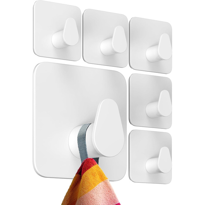 Набір гачків для рушників 4smile, 6 шт. без свердління, з нержавіючої сталі, для ванної кімнати, водонепроникні, самоклеючі