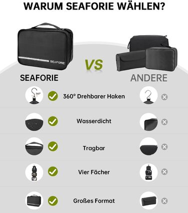 Сумка для туалетних аксесуарів на гачок, велика дорожня сумка-органайзер для жінок та чоловіків, 4-в-1 водонепроникна, армійний зелений (чорний)