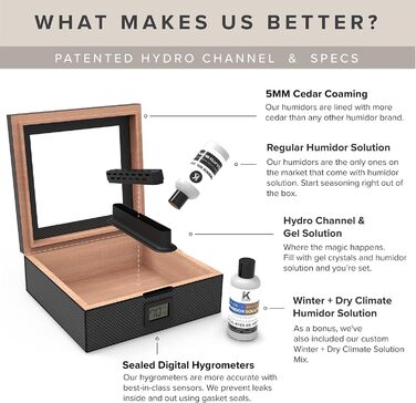 CASE ELEGANCE MAG - Настільний вологомір для сигар, горіх, вміщує 20-30 сигар, скляна кришка з магнітним замком, восьмигранна форма, цифровий гігрометр, іспанська кедр (карбон)