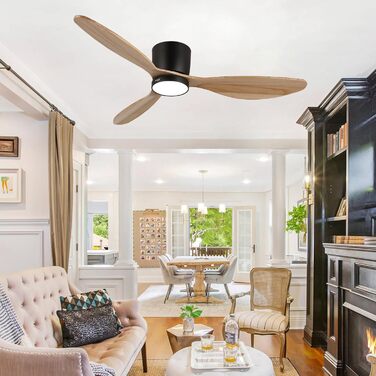 Вентилятор стельовий Reiga з пультом, 132см, з лампою, 6 швидкостей, Smart Alexa, колір дерева