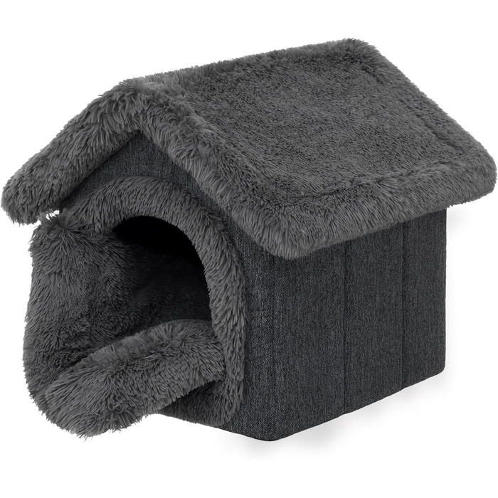 Будиночок для тварин: собачий та котячий, чорний з сірим, 60x70x63 см. М'який будиночок для середніх собак