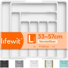 Органайзер для столових приборів Lifewit в шухляду, розсувний, пластиковий, білий 33-57 x 38 x 5 см