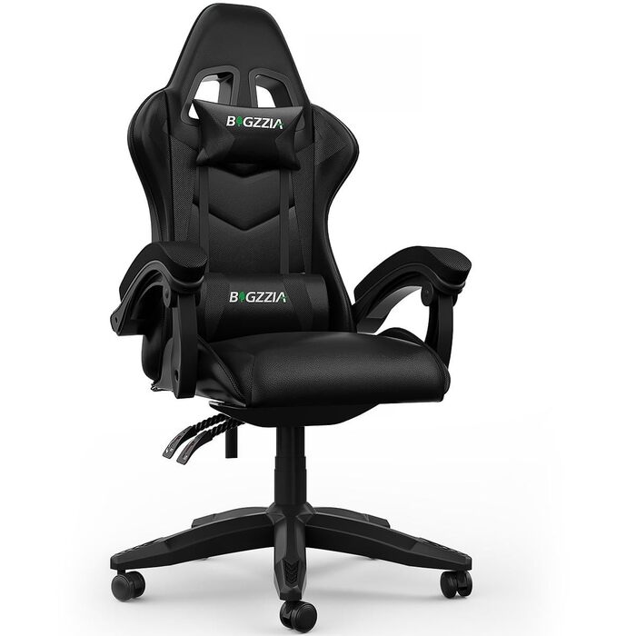 Геймерське крісло Bigzzia Ergonomisch з підтримкою попереку та голови, Bluetooth, чорне - для підлітків та дорослих