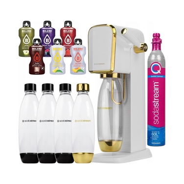 Сифон для води SodaStream Art, біло-золотий + 4 пляшки + набір газючих пакетиків