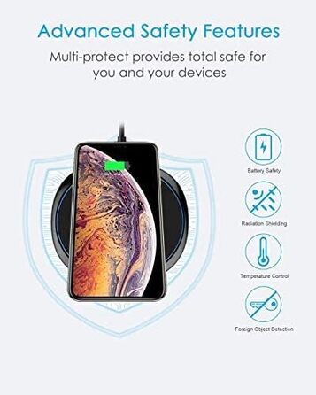 Бездротовий зарядний пристрій NANAMI 20W USB-C PD з адаптером, швидка бездротова зарядка 10W для Samsung Galaxy S25/S24/S23/S22/S21 Ultra Plus, 7.5W для iPhone 17/16/15/14/13/12/11 Pro та Airpods (Чорний)