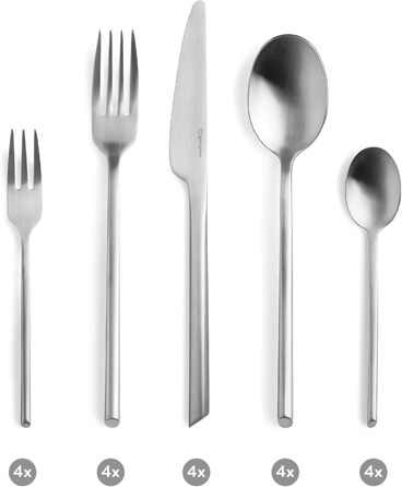 SPRINGLANE Cutlery Set 20-piece, brushed stainless steel, robust cutlery set for 4 people made of rust-resistant 18/10 stainless steel, including knife, fork, soup spoon, teaspoon, and cake fork.