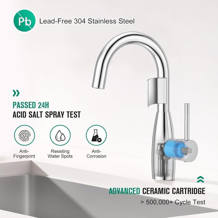 Кран кухонний CREA, 360° поворотний, для малої кухні, змішувач з високим виливом, нержавіюча сталь хром