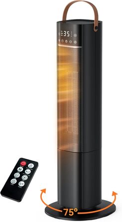 Електричний обігрівач PTC з керамічним нагрівачем, 2000W, 75° обертання, термостат, тихий, 3 режими, таймер 24 год, захист від перегріву та перекидання