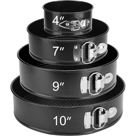 Набір форм для випічки isheTao Springform (4 шт.) - діаметр 11/18/23/26 см, знімний дно, антипригарне покриття, для пирогів, кексів, піци та кішів, з вуглецевої сталі