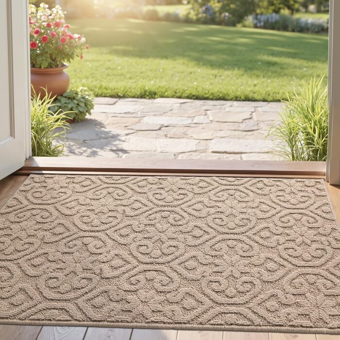 Привітальний килимок DEXI 60x90 см, протиковзаючий та вбираючий килим для входу, передпокою та патіо, бежевий, можна прати