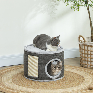 PawHut Драбина для котів, 30 см у висоту, котяча драбина з печерою, котячий штовхач, котяча вежа з сизалю, для котів вагою до 5 кг, темно-сірий | Aosom