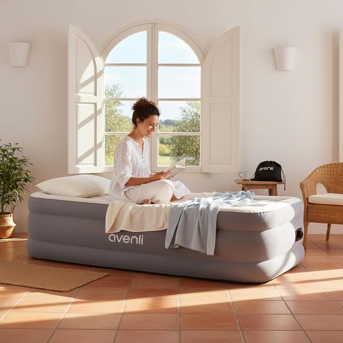 Надувний матрац-ліжко AVENLI самонадувний для 1 особи, 191x99x46 см, з інтегрованою помпою, белькрове покриття, для кемпінгу та дому