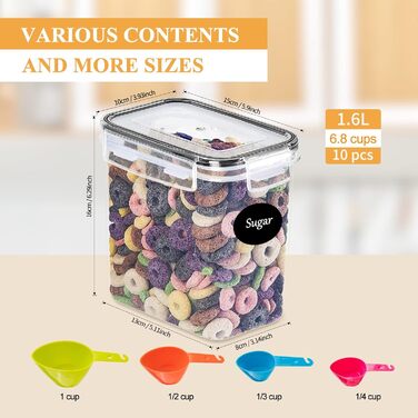 Набір контейнерів для продуктів з кришкою, 16 шт., BPA free, герметичні, для зберігання круп, борошна, цукру, з етикетками (1.6л)