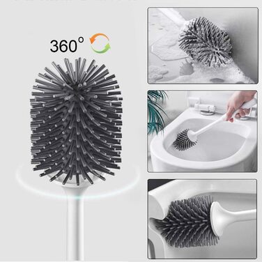 Щітка для унітазу силіконова з тримачем, настінний монтаж, швидковисихаюча, для ванної кімнати – білий (сірий та білий) (чорний та білий)