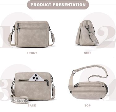 Сумка жіноча через плече MUIIKOLA середнього розміру, екошкіра бежево-сірого кольору, м'який широкий ремінь