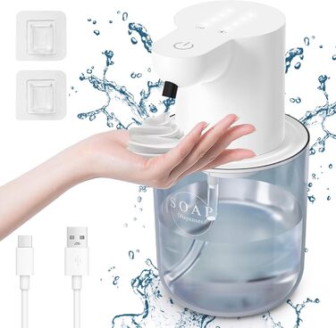 Автоматичний диспенсер для рідкого мила Cuteefun, 400 мл, сенсорний, індикатор заряду батареї, 4-рівнева регулювання дозування, настінний для ванної, кухні, чорний, піниться