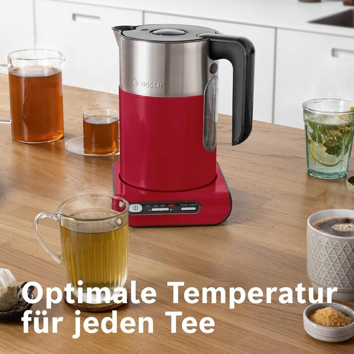 Bosch Kettle Styline TWK8614P, automatic shut-off, overheat protection, temperature selection, keep-warm function, 1.5 L, 2400 W, red