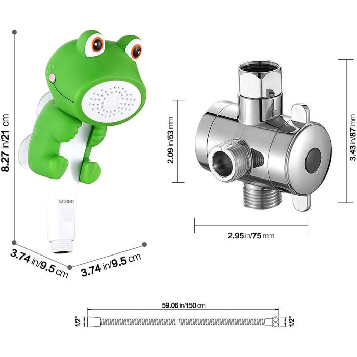 KAIYING Kids Showerheads, Cartoon Water Flow Sprinkler Shower, Shower Head Attachment for Toddlers, Baby Handheld Shower Head Bathroom Accessories, Kids Shower Attachment (J:Showerhead (Frog) + Hose + Diverter Valve)