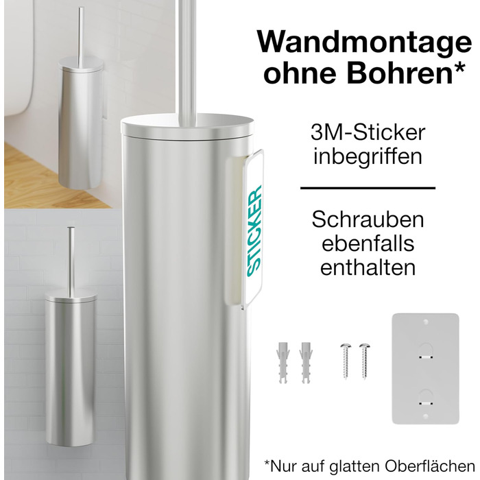 Набір щіток для унітазу Hovea 2 шт. на стіну, чорний колір - силікон та метал, без свердління, кріплення на стікер або шуруп, власник для щітки WC3620 (метал)