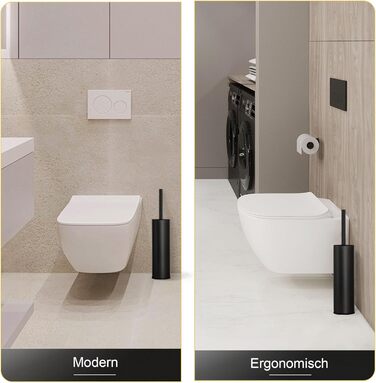 Підлогова щітка для унітазу DAZI, чорна матова, з 2 щітками для глибокого очищення, захист від бризок та засмічень