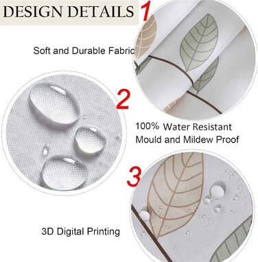 Штора для душу 180x180 см з квітами, антигрибкова, водонепроникна, швидковисихаюча, поліестер, з 12 кільцями