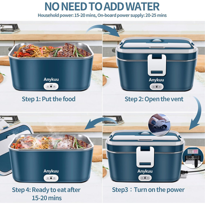 100W Heated Lunchbox Portable Electric Lunchbox 1.8L 3-in-1 12V/24V/220V for Car/Truck/Office/Home Electric Food Container with Fork & Spoon