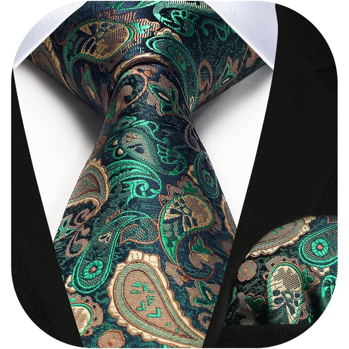 HISDERN Комплект краватки та нагрудного хустинки з квітковим візерунком паваролочка, зелений