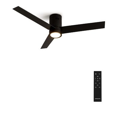 Стеляний вентилятор WINDMINIMAL білий з освітленням та пультом керування. Тихий, таймер, DC-двигун, 40W, діаметр 132 см, 6 швидкостей, режим літо/зима (чорні лопаті)